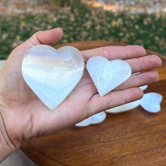 Selenite Crystal Heart, Polished Natural White Gemstone, Small: 1.5" - Picture 3 of 11